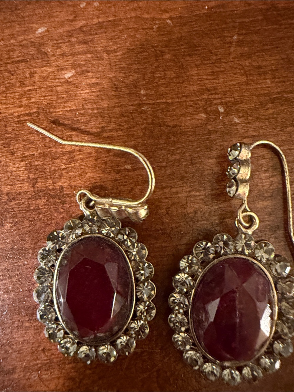 Gold-Tone Ruby Red Oval Drop Earrings